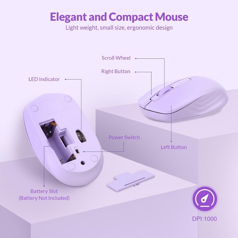 RII Wireless Keyboard and Mouse Combo - Standard Office PC Keyboard and Optical Wireless Mice (Purple) - Image 5